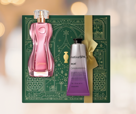 Perfume glamour + conjunto presente de Natal com açaí