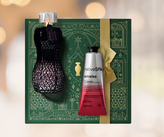 Kit de Natal: Glamour Secrets Black Intense + Perfume Plum